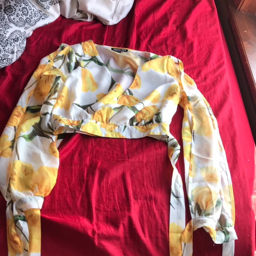 yellow and white crop top